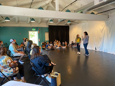 Melinda coaching her ongoing private acting student Emma Berman in her class. Emma recently starred in the new Disney/Pixar film LUCA, as the voice of the lead, Giulia.